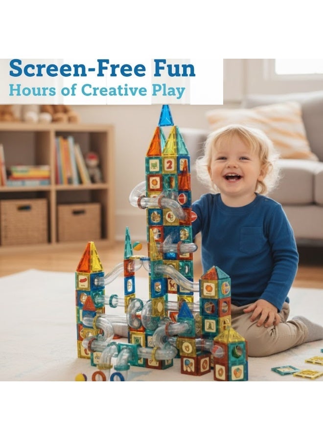 لوكاداه مجموعة ألعاب أطفال مكونة من 73 قطعة من البلاط المغناطيسي، مكعبات بناء ثلاثية الأبعاد مغناطيسية للأطفال الصغار من عمر 3 سنوات فما فوق، ألعاب تعليمية حسية للأطفال في مرحلة ما قبل المدرسة، متعددة الألوان - Image 3